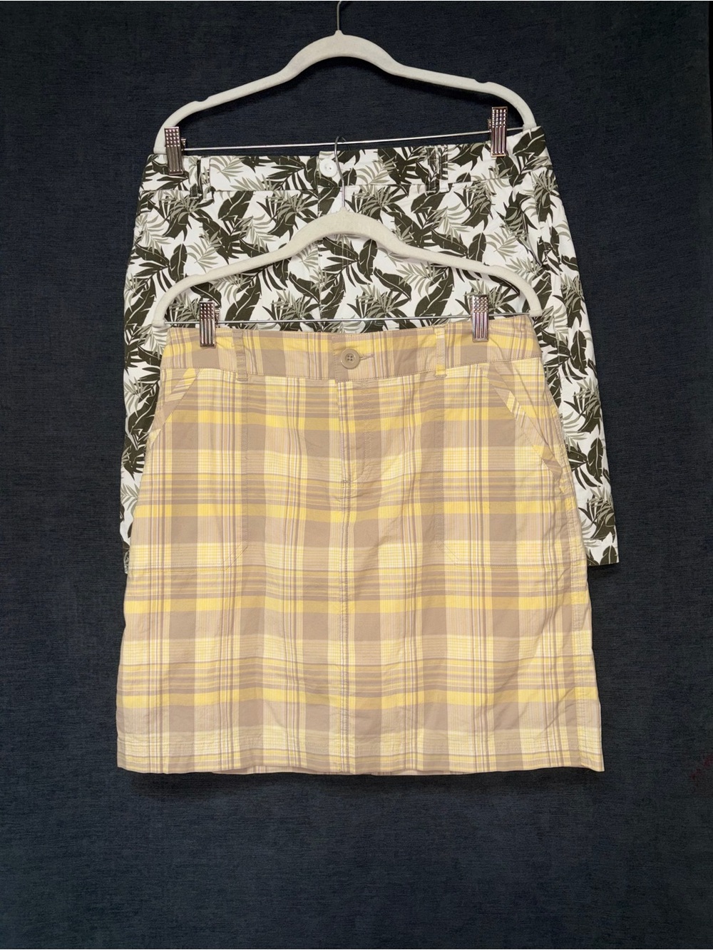 2 Coldwater Creek Yellow Plaid Mini Skort and Leaf print skort